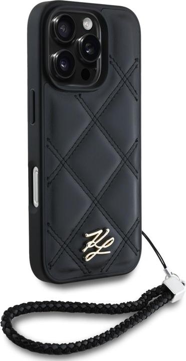 Actual product image Karl Lagerfeld Case Quilted Initial Logo & Chain Strap for iPhone 16 Pro Max black (Apple iPhone 16 Pro Max)