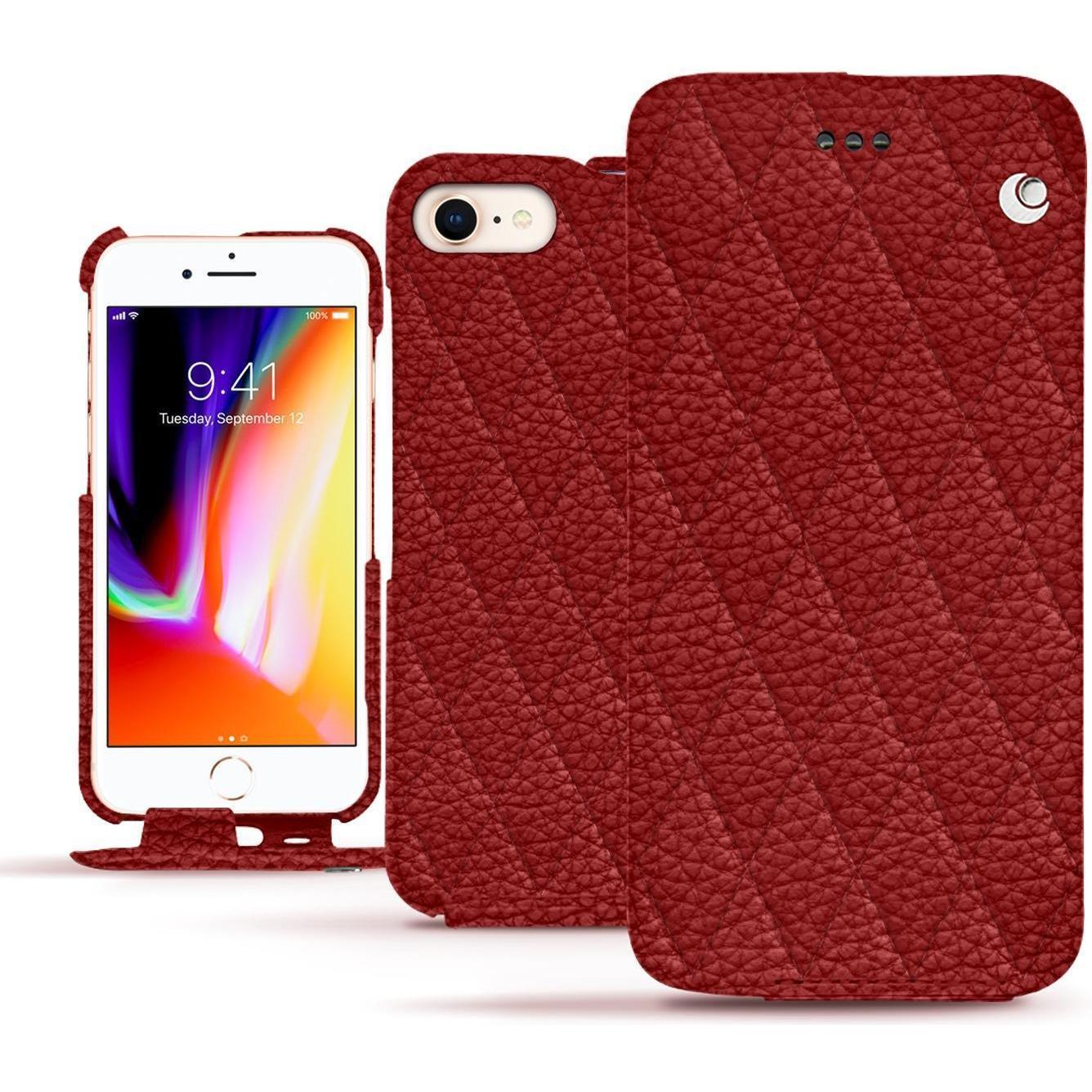Noreve Lederschutzhülle vertikal (Apple iPhone 8), Smartphone Hülle, Rot