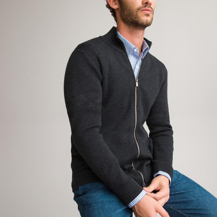 Produktbild La Redoute Collections Strickjacke mit Reissverschluss Signature aus Merinowolle (L)