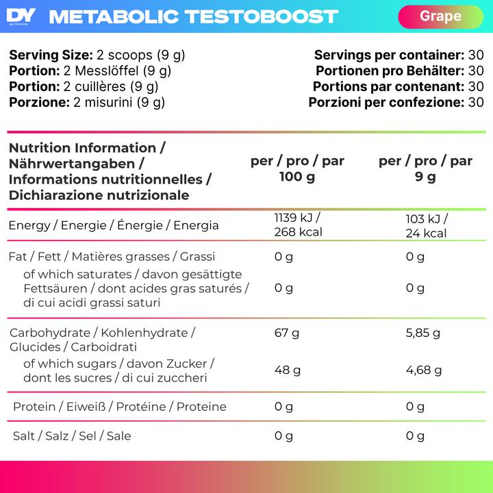 Nährwerte und Zutaten DY Nutrition Metabolic Testoboost (Traube, 1 Stk., 324 g)