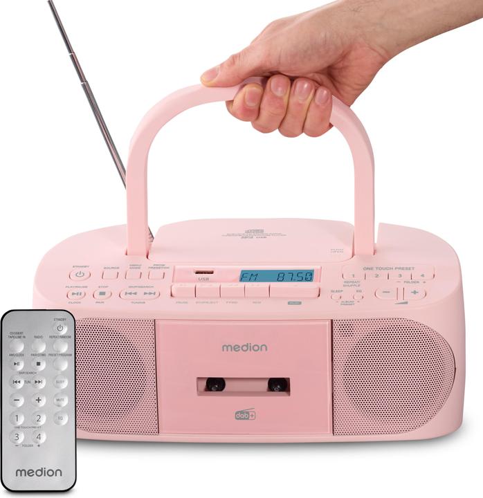 Medion MED MD400003 LIFE DRX-1 rosa Radiorekorder mit CD-Spieler und Kassettendeck (DAB+ DAB, FM, PLL, Bluetooth)
