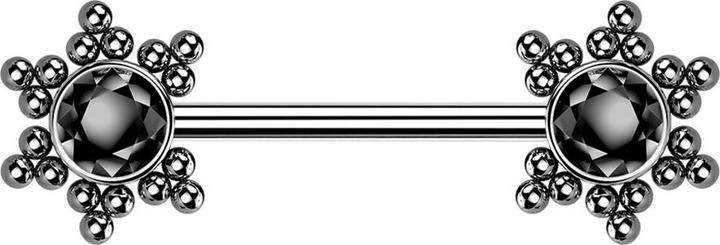 Actual product image Star Piercing Threadless Barbell silber Stern Kugeln mit Kristall schwarz (without brass, Surgical steel 316L)