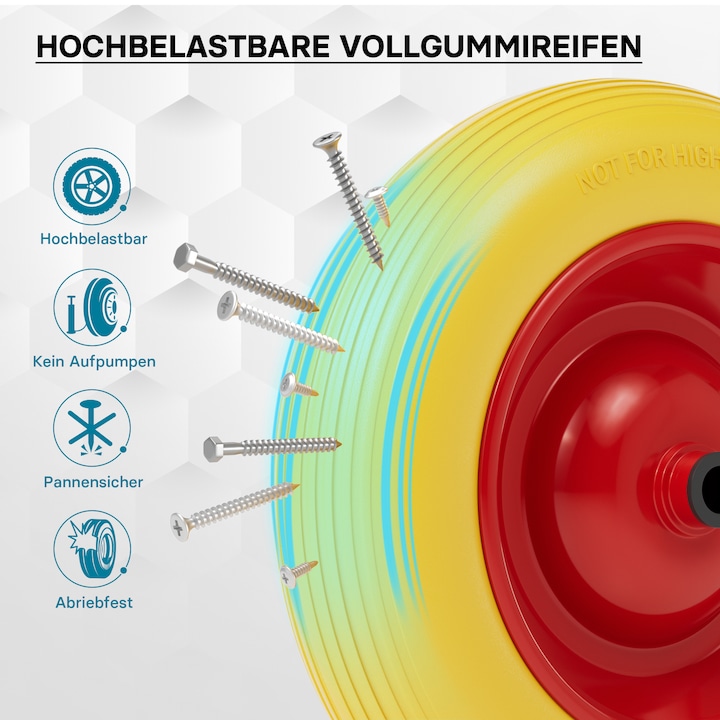 Produktbild Wiltec Schubkarren PU Rad 3.50-8 130kg Vollgummi Polyurethan Reifen pannensicher