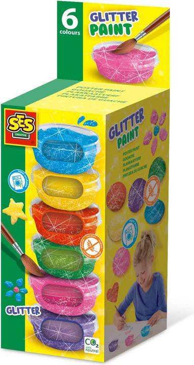 Ses 00384 Glitter Paint Peinture pour affiche 6x45ml (Jaune, Violet, Vert, Bleu, Pink, Rouge, 270 ml)