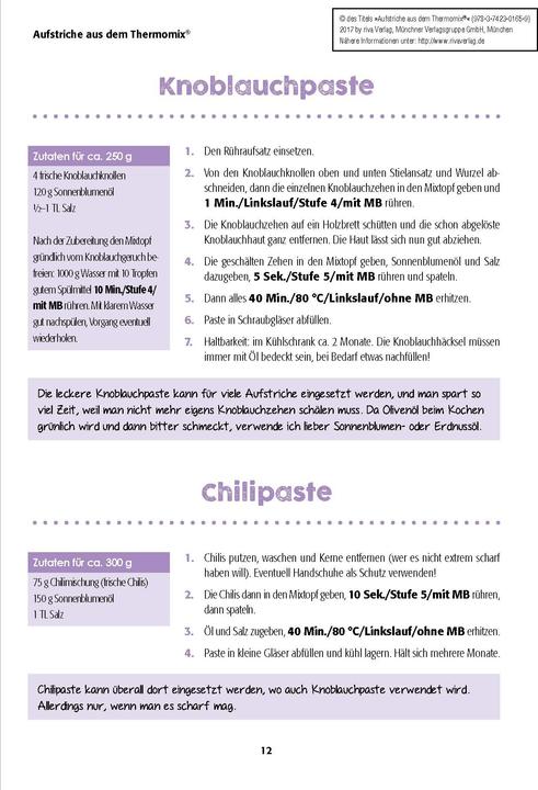 Nährwerte und Zutaten Aufstriche aus dem Thermomix® (Deutsch, Charly Till, 2017)