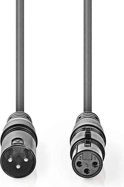 Actual product image Nedis DMX Adapter Cable XLR 3-Pin Male XLR 3-Pin Female Nickel Plated 10.0 m Round PVC Dark Grey Gif (10 m, XLR Cables)