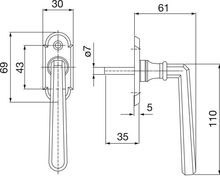 Produktbild Grundmann Fenstergriff ALT-WIEN 904H - sichtbar geschraubt, 7x35, Mess. poliert