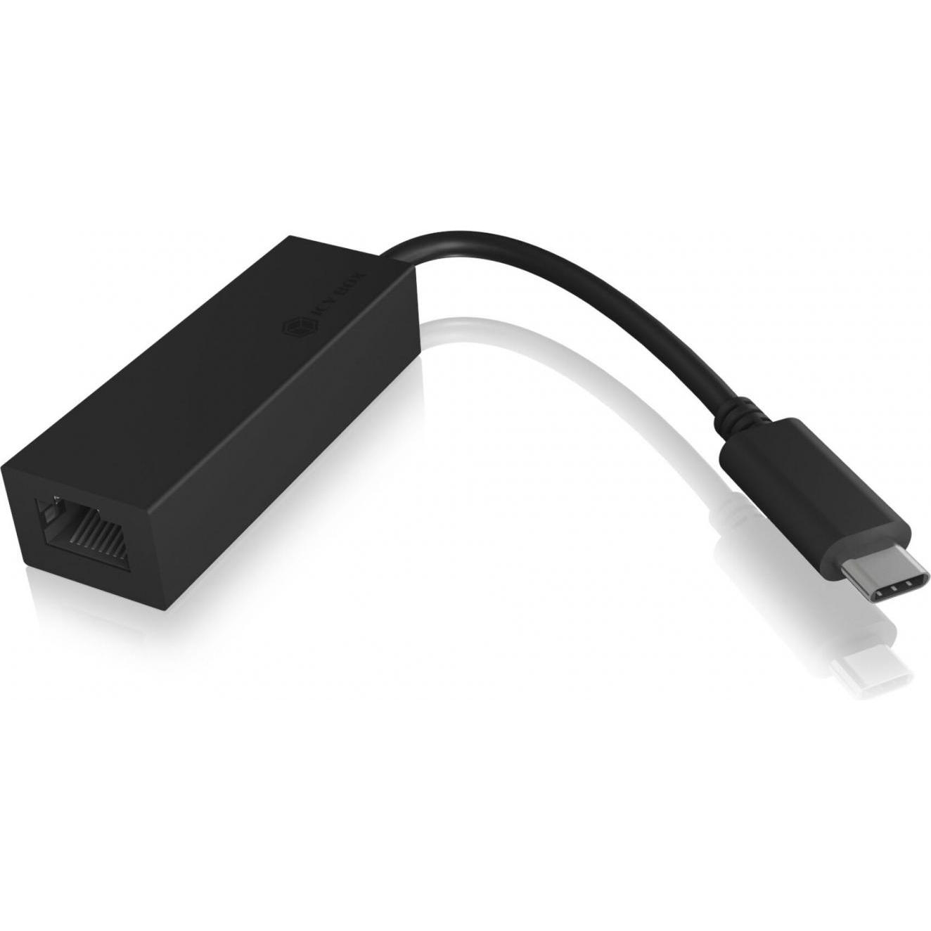 Icy Box IB-LAN100-C3 (USB-C, RJ45 (1x)), Netzwerkadapter, Schwarz