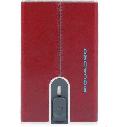 Piquadro Rosso Portafoglio, Blue Square, Leather Card Holder, Square Sliding System With Mone,