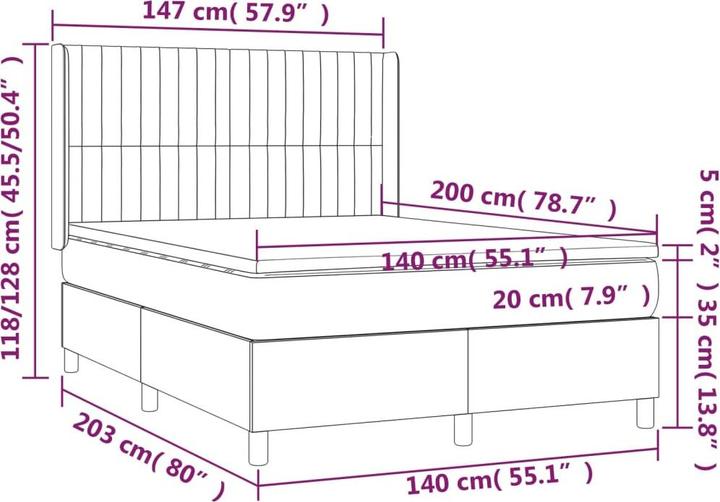 Produktbild vidaXL Boxspringbett (140 x 200 cm)