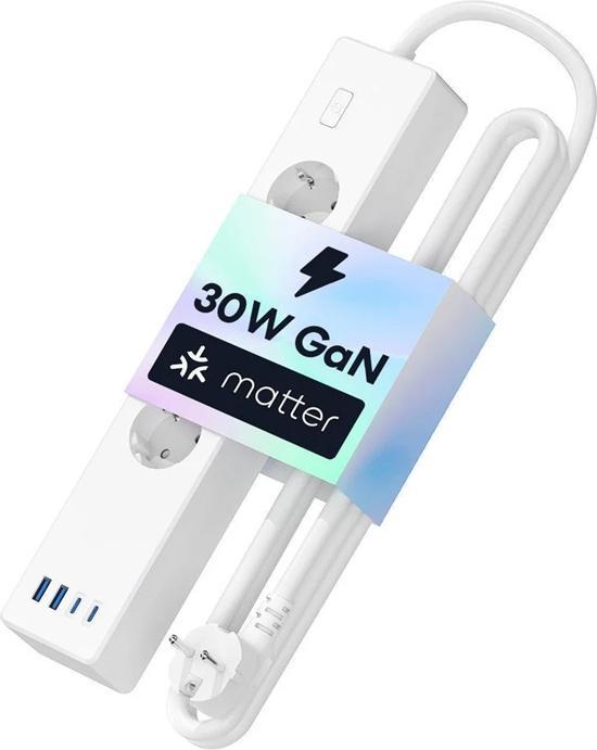 Actual product image Meross MSP844(EU) smart fast charging power strip, 4 outlets + 2x USB-A + 2x USB-C (Matter)