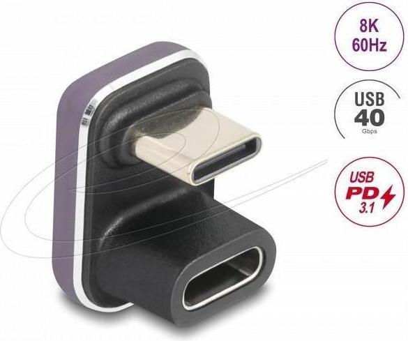 Produktbild Delock USB-C Adapter 180° gewinkelt 40 Gbps PD 3.1 240 W Ste (USB Typ-C, 2.10 cm)