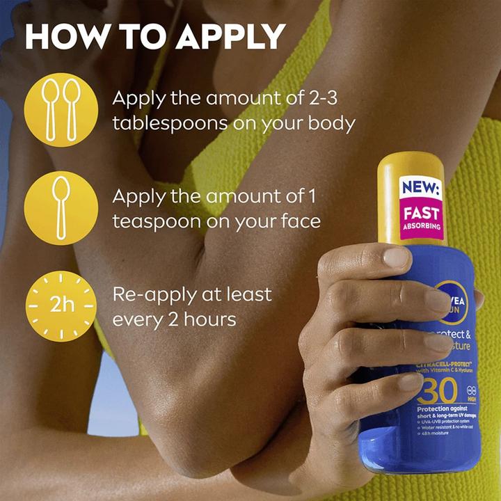 Actual product image NIVEA Sun Protect & Moisture (Sun spray, SPF 30, 200 ml, 150 g)