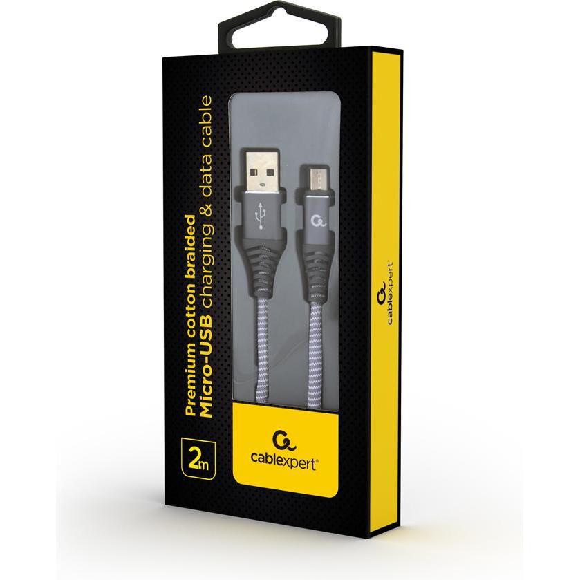 Thumbnail - Gembird Cablexpert CC-USB2B-AMMBM-2M-WB2 USB cable USB 2.0 USB A Micro-USB B Pilkas, Baltas (2 m, USB 2.0), USB Kabel