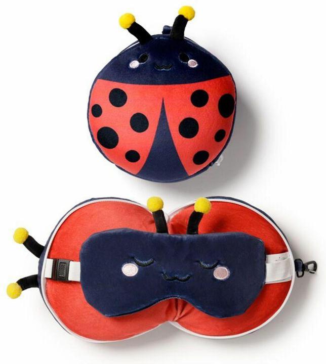 Immagine prodotto Puckator Relaxeazzz Cuscino da viaggio rotondo e maschera per gli occhi in peluche Adorabugs Ladybirds (Cuscino per testa e collo)
