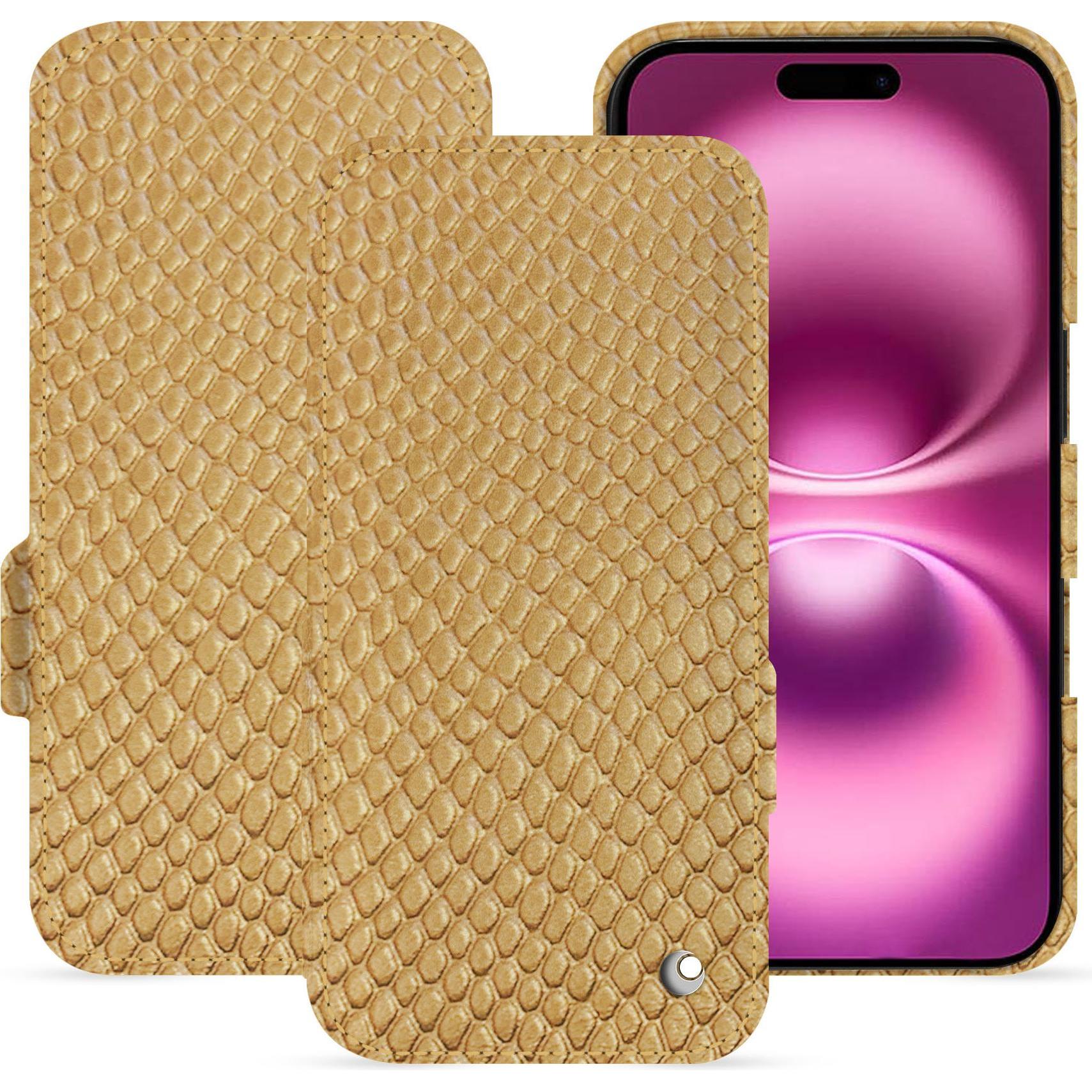 Noreve Lederschutzhülle horizontal (Apple iPhone 16 Plus), Smartphone Hülle, Beige
