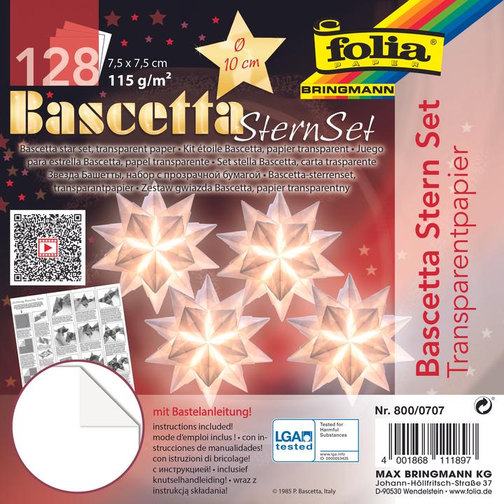 Produktbild Folia Faltblätter Bascetta-Stern Mini weiss (115 g/m², 128 x)