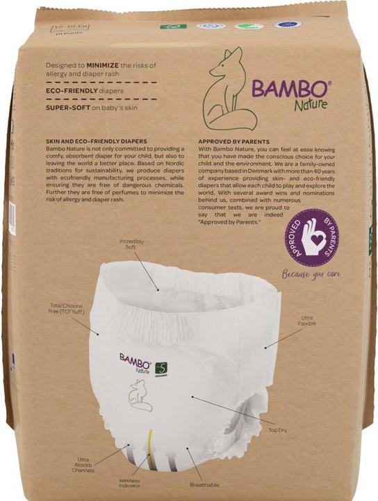 Actual product image Bambo Baby diapers, pants, eco-labeled, Nature Pants, 5, paper bag, 12-18 kg (19 Piece)