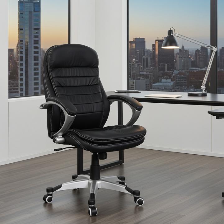 Produktbild Jet-Line Bürostuhl Rom schwarz Chef Sessel Echtleder Schreibtischstuhl Schreibtischsessel