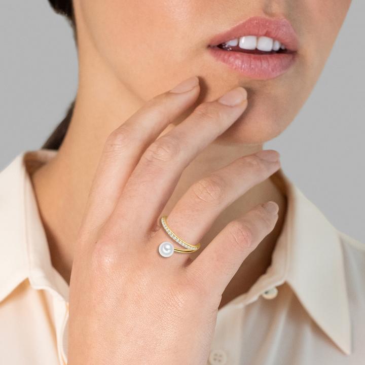 Immagine prodotto Valero Pearls Donna Argento 925 Cubic Zirconia Perla d'acqua dolce coltivata Oro giallo - 32374 (54, 925 Argento)