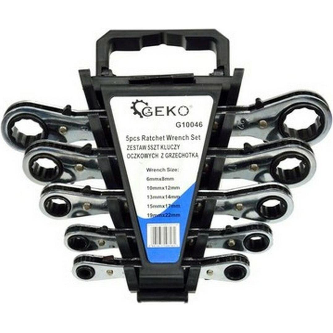 GEKO, Schraubenschlüssel, Ratschenschlüssel-Satz 5-tlg., 6-22 mm, Kunststoffhalter (12 mm, 17 mm, 7 mm, 15 mm, 16 mm, 20...