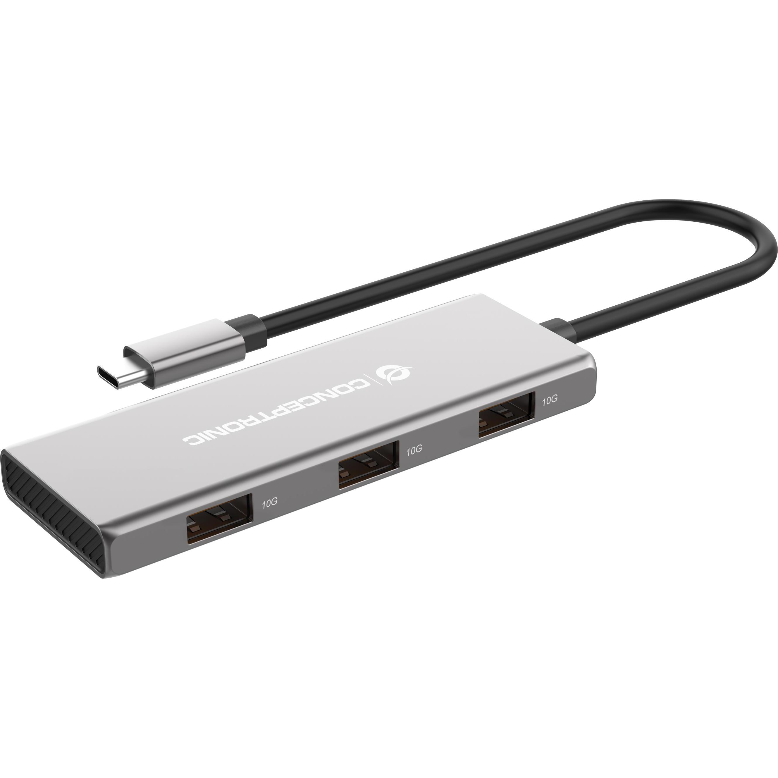 Thumbnail - Conceptronic Dock USB-C->4xUSB-C,3xUSB-A,100WPD o.N.0.25m gr (USB-C, 7 Ports), Dockingstation + USB Hub, Grau
