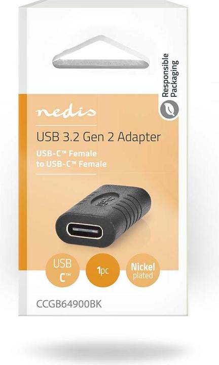 Produktbild Nedis USB-C Adapter | USB 3.2 Gen 2 | USB-C Female | 4K@60Hz | 10 Gbps | Black (2.70 cm)
