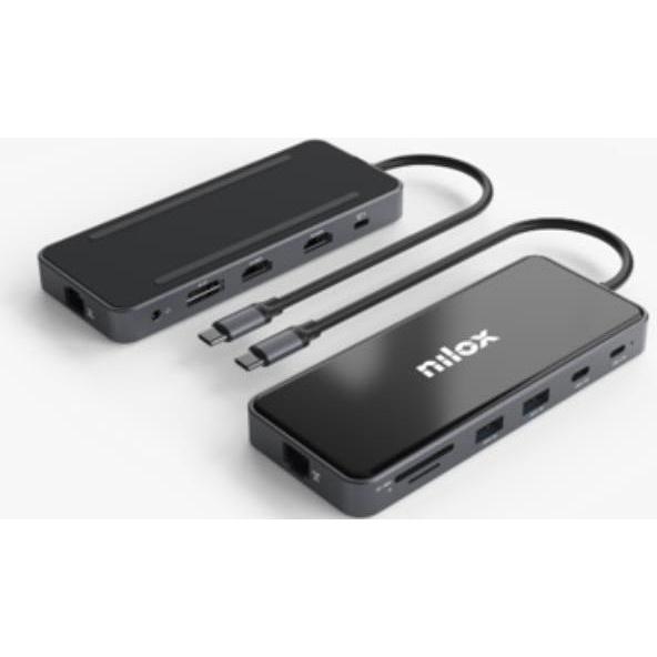 Nilox DOCKING DESK USB-C 12IN1 (USB-C, 12 porte), Docking station + Hub USB, Grigio
