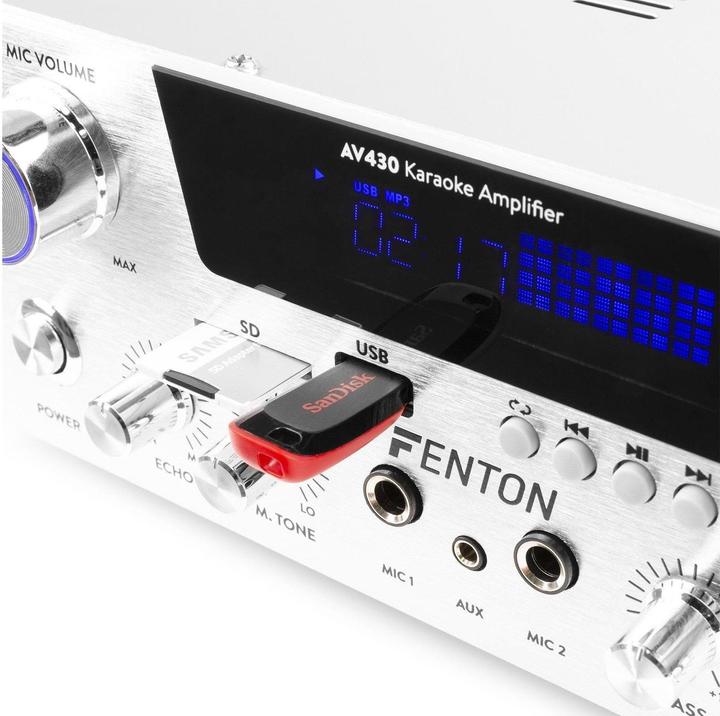 Image du produit Karaoke amplificateur avec Bluetooth - Fenton AV430A - 600W - 2 microphones avec écho - lecteur mp3