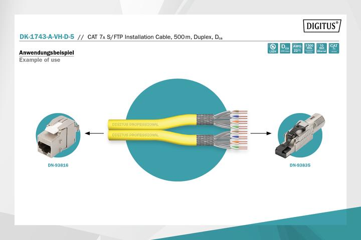 Produktbild Digitus Cat.7A S/FTP, Verlegekabel, 500 m, duplex, Dca (SFTP, CAT7a, 500 m)