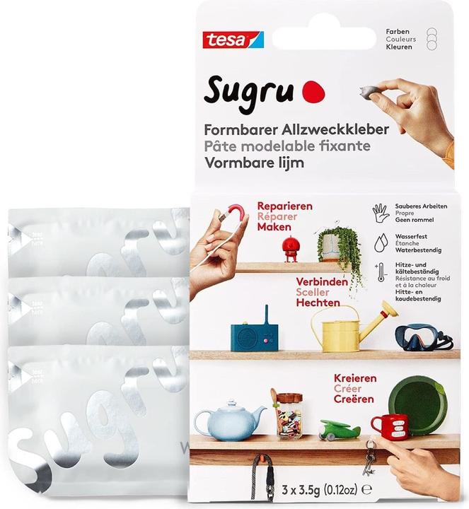 Sugru by tesa Sugru 3x colle malléable à usage général, colle polyvalente pour décorer, coller & réparer (10.50 g, 323 ml)