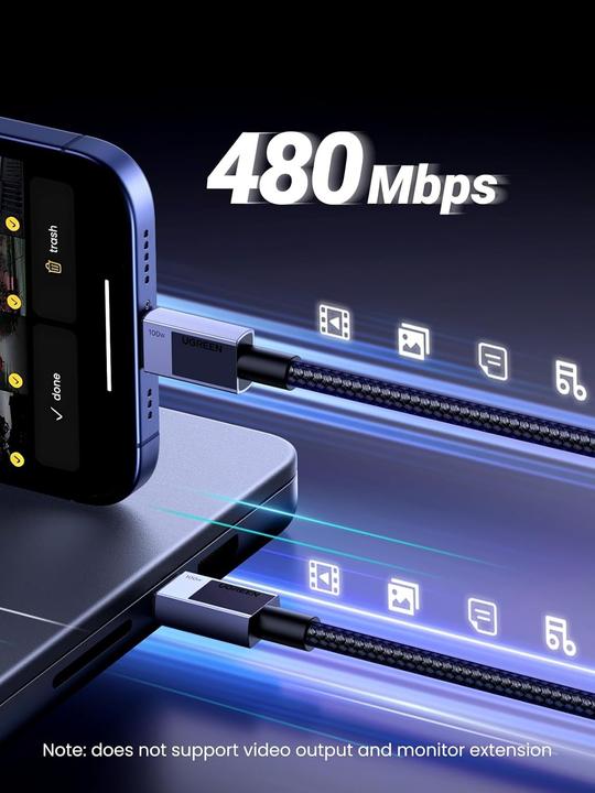 Produktbild Ugreen USB C – USB C (3 m, USB 2.0, 100 W)
