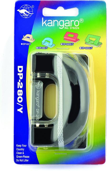 Actual product image Kangaro Dp-280y hole punch, punches up to 11 sheets, blister, black