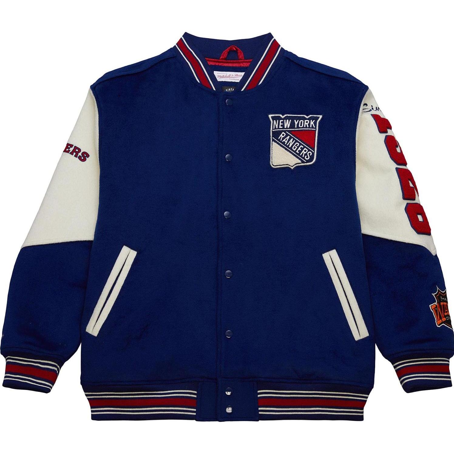Mitchell & Ness, Herren, Jacke, M&N Vintage Varsity Wool Jacke - NHL New York Rangers - L (L), Blau, L
