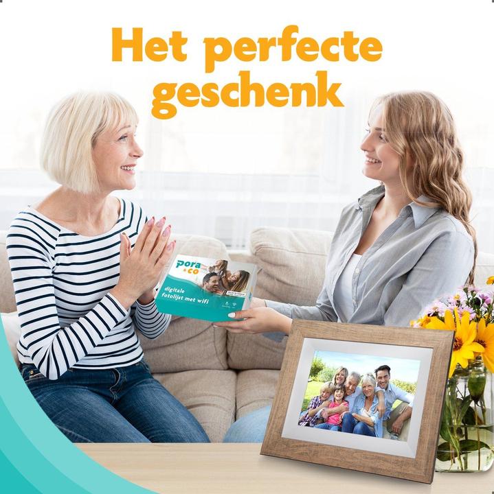 Produktbild fotolijst met WiFi en Frameo App Fotokader - 8 inch - Pora HD+ -IPS Display Licht Bruin/Wit - Micro (8", 1280 x 800 Pixel)