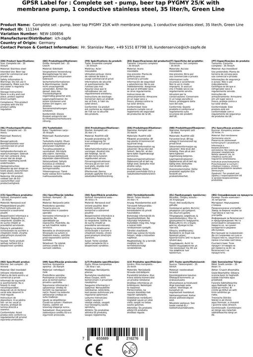 Image du produit Ich-zapfe Set - Pompe à bière PYGMY 25/K, 1 ligne, 35 L/h