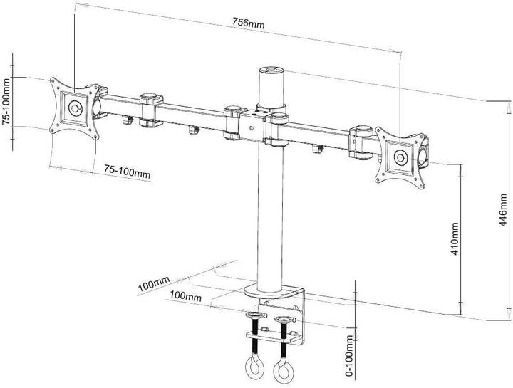 Image du produit Techly Kit de fixation (fixation de serrage pour table, bras de fixation pour double écran, etc. (Tables, 27", 10 kg)