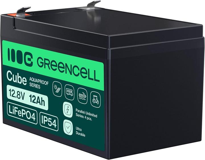 Immagine prodotto GreenCell Green Cell CUBE LiFePO4 Spezial-Akku LiFePo-Block Flachstecker Li-Ion 12.8 V 12 (12.80 V, 12 Ah)