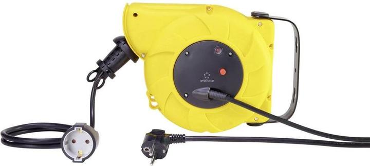 Productafbeelding Renkforce RF-3349118 Wandkabelhaspel 9 m zwart Haakse aardingscontactstekker (9 m, 1.50 mm²)