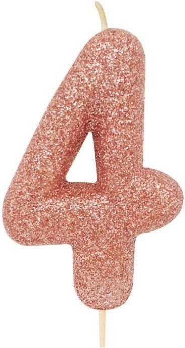 Immagine prodotto Creative Party Candela oro rosa numero 4 con glitter (1 x)