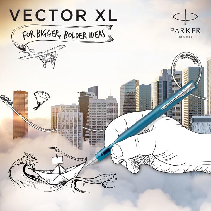 Immagine prodotto Parker Pen Penna stilografica Vector XL Metallic Teal C.C M / Nero (Blu/Nero, 1x)