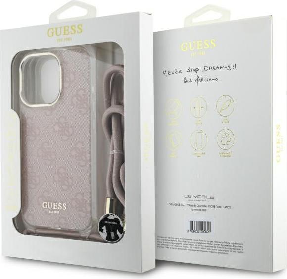 Actual product image Guess GUHCP16LHC4SEP iPhone 16 Pro 6.3" różowy/pink hardcase Crossbody Cord 4G Print