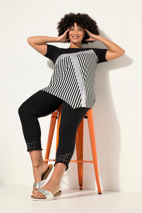 Image du produit Miamoda T-Shirt, Classic Fit, Streifen, Pailleten, Zipfelsaum (44)