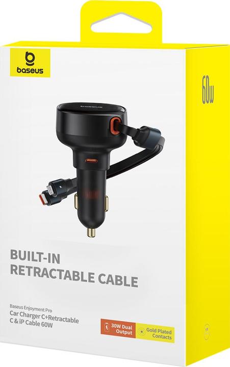 Image du produit Baseus Car Charger Enjoyment USB-C with USB-C cable and Lightning  60W