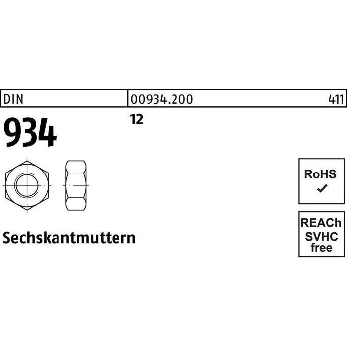 Muttern + Unterlegscheiben, Sechskantmutter DIN 934 M 24 12 (M24)