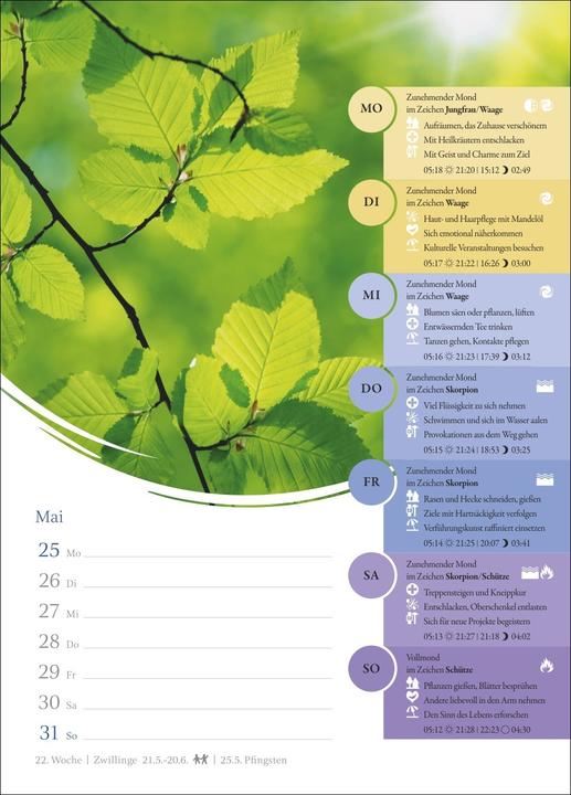 Actual product image Harenberg Mondkalender Wochenkalender 2026 - 53 Wochenblätter mit praktischen Tipps für jeden Tag (Hardcover, German)