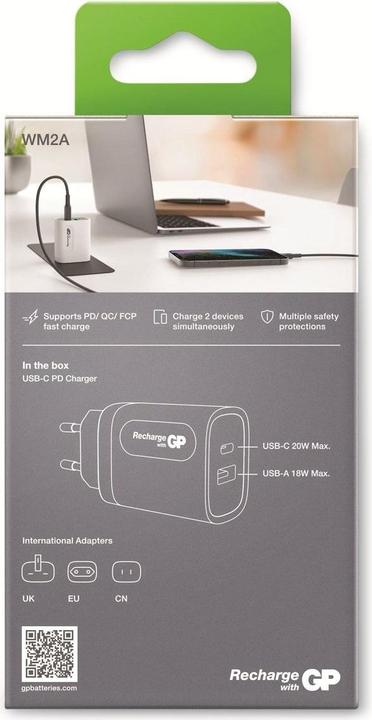 Produktbild GP Batteries Ladestecker inkl. Adapter für EU,CN und UK (20 W, 2 Ports)