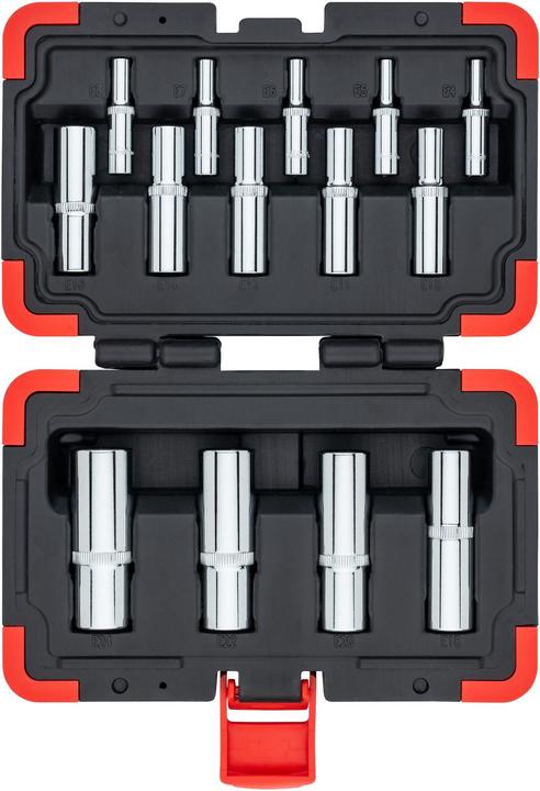 Image du produit Vigor Jeu de douilles T ∙ V7014 ∙ Carré creux 1/4 pouce (6,3 mm), Carré creux 3/8 pouce (10 mm), Ca…