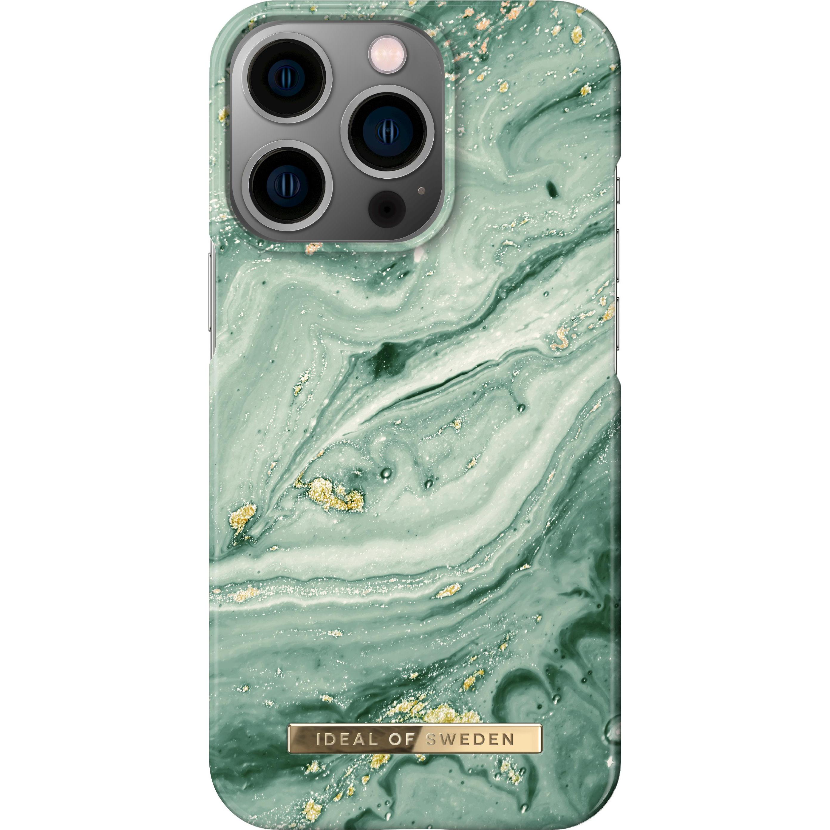 iDeal Of Sweden Designer Hard-Cover Mint Swirl Marble (Apple iPhone 13 Pro), Smartphone Hülle, Gold, Weiss, Grün