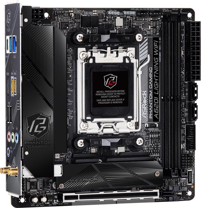 Actual product image AsRock A620I Lightning WiFi AM5 mITX HDMI DDR5 retail (AM5, AMD A620, Mini-ITX)